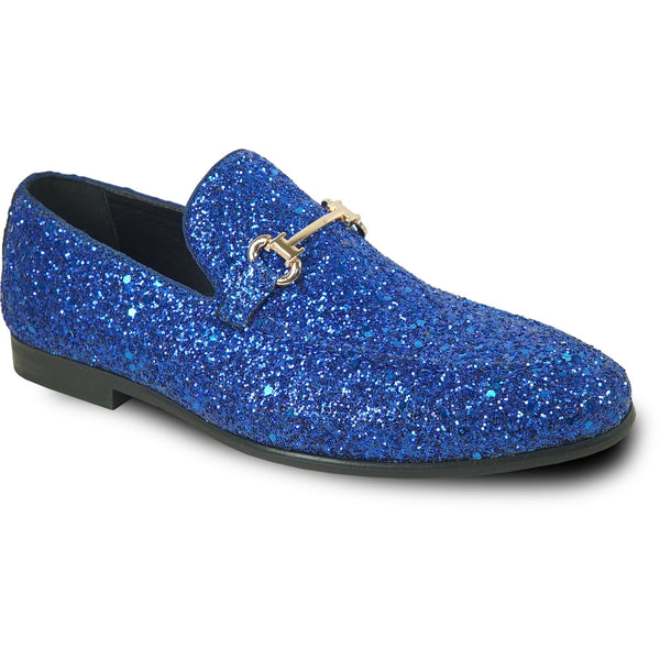 Royal Blue Tuxedos - Bravo Mens Modern Glitter Sequin Prom Tuxedo Buckle Loafer in Royal Blue - Men's Dress Shoes