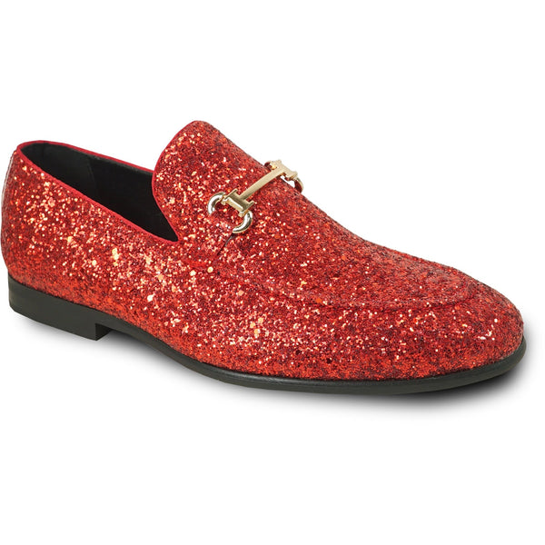 Red Tuxedos - Bravo Mens Modern Glitter Sequin Prom Tuxedo Buckle Loafer in Red - Men's Dress Shoes
