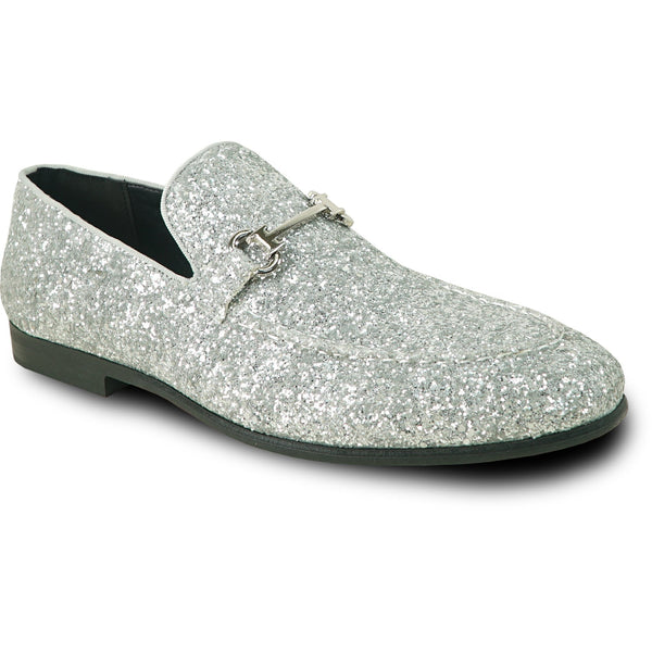 Silver Tuxedo - Bravo Mens Modern Glitter Sequin Prom Tuxedo Buckle Loafer in Silver Grey - Men's Dress Shoes