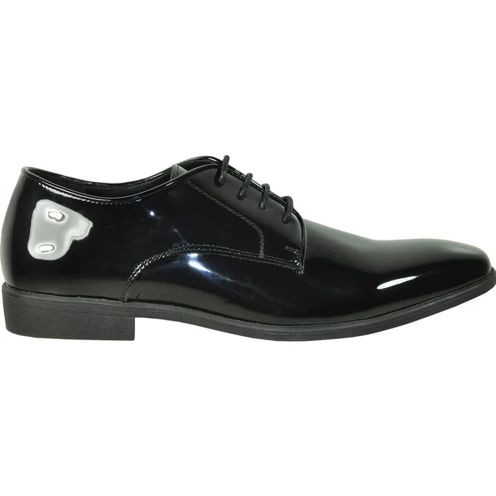 Zapatos Negros De Hombre - Zapatos Negros De Vestir - Mens Shiny Patent Plain Toe Tuxedo Dress Black Shoe