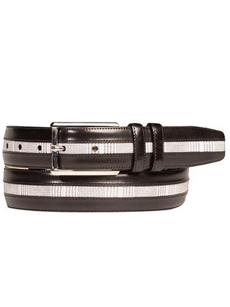 Cinturón de piel de becerro auténtica con estampado de gamuza negra y blanca para hombre de la marca Mezlan Belts