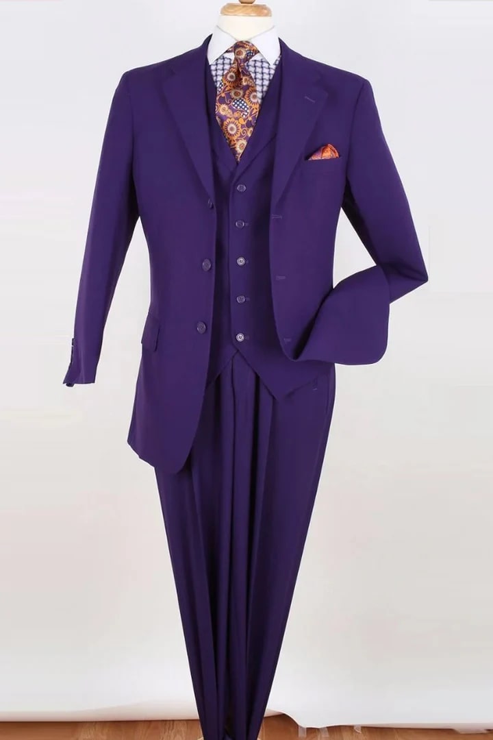 Trajes Elegantes Para Hombre - Trajes De Vestir - Mens Three Button Classic Fit Purple Vested Suit