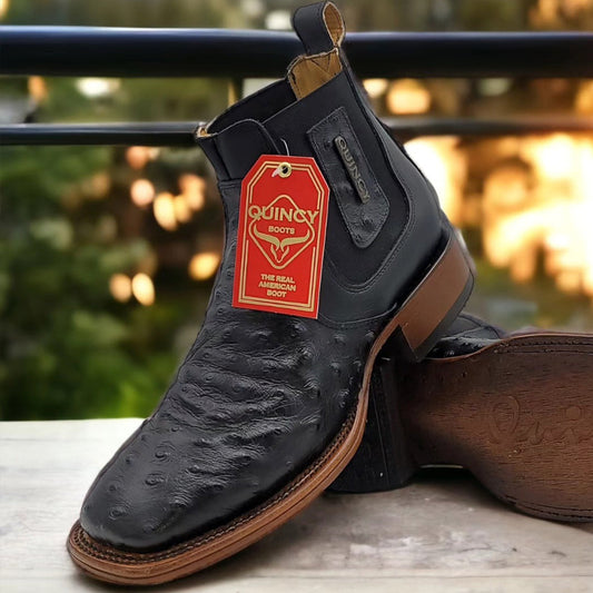 Black Ostrich Print Boots