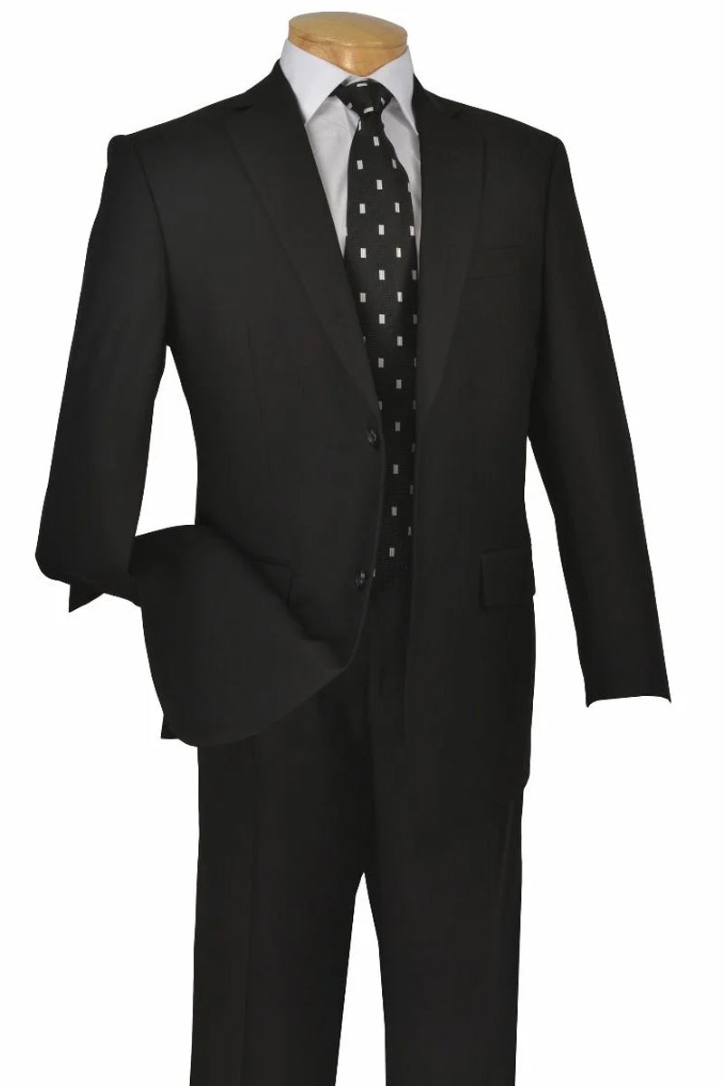 Apollo King Black Poplin Two-Button Modern Fit Suit