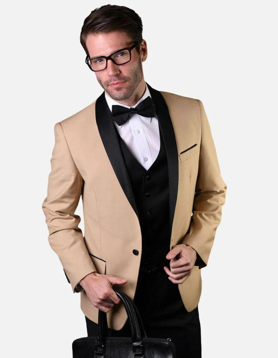 Trajes De Dombre Para Boda - Trajes De Novio - Traje Para Hombre - Champagne and Black Suit