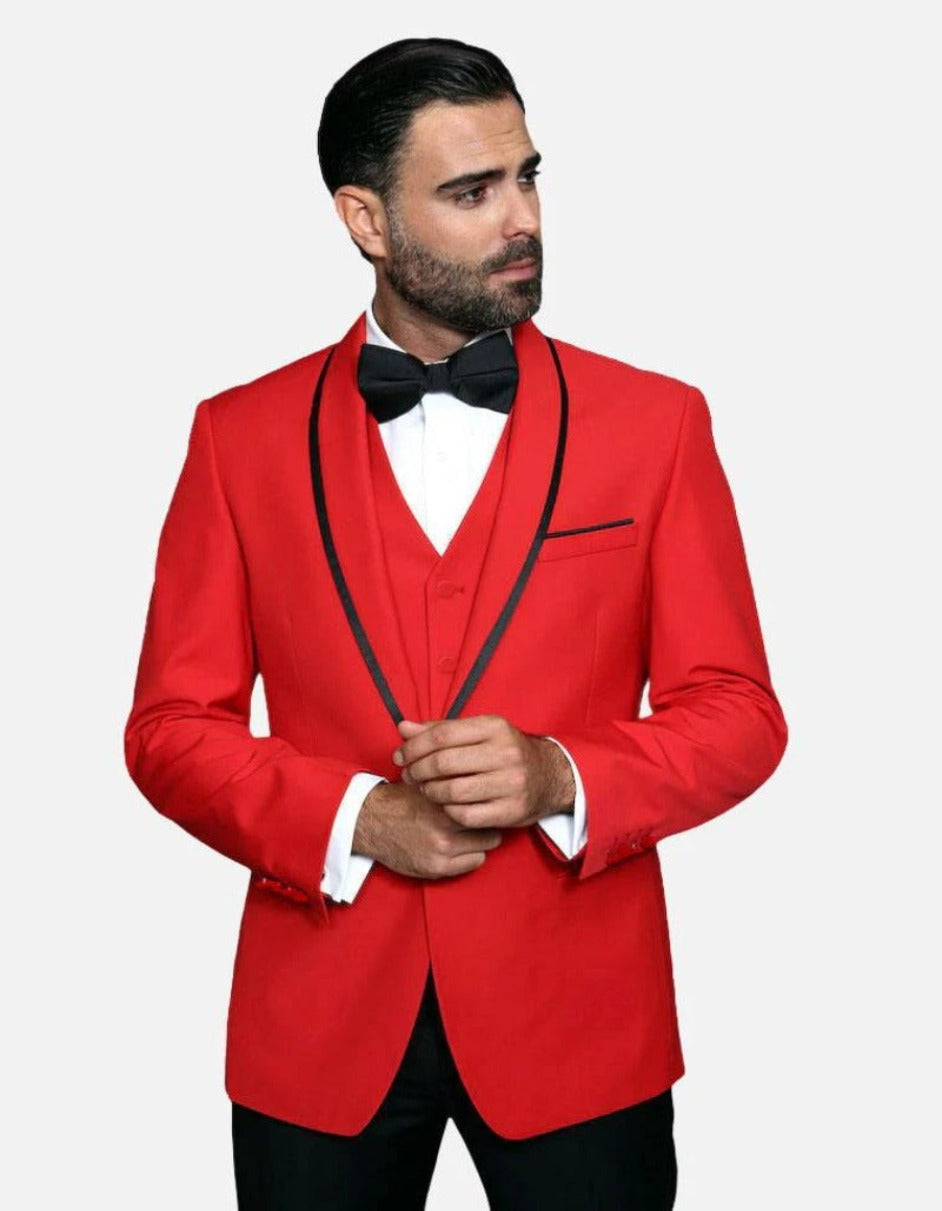 Trajes De Dombre Para Boda - Trajes De Novio - Traje Para Hombre - Red Vested with Black Suit