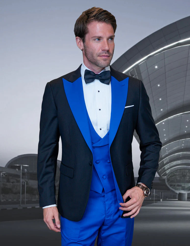 Trajes De Dombre Para Boda - Trajes De Novio - Traje Para Hombre - Royal Blue and Black Suit