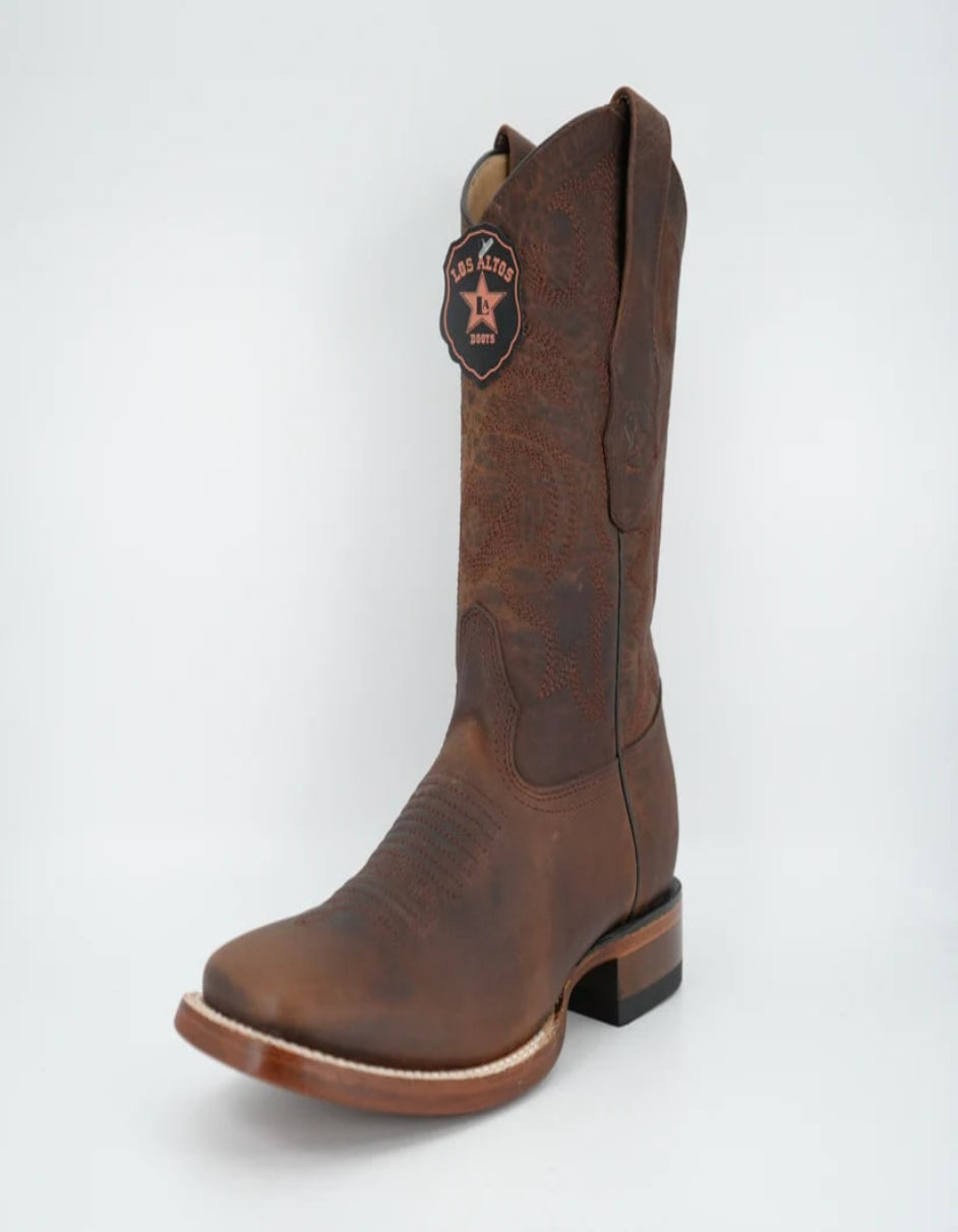 Los Altos Men's Rage Walnut Wide Square Toe Pull Up Tube Leather Boot