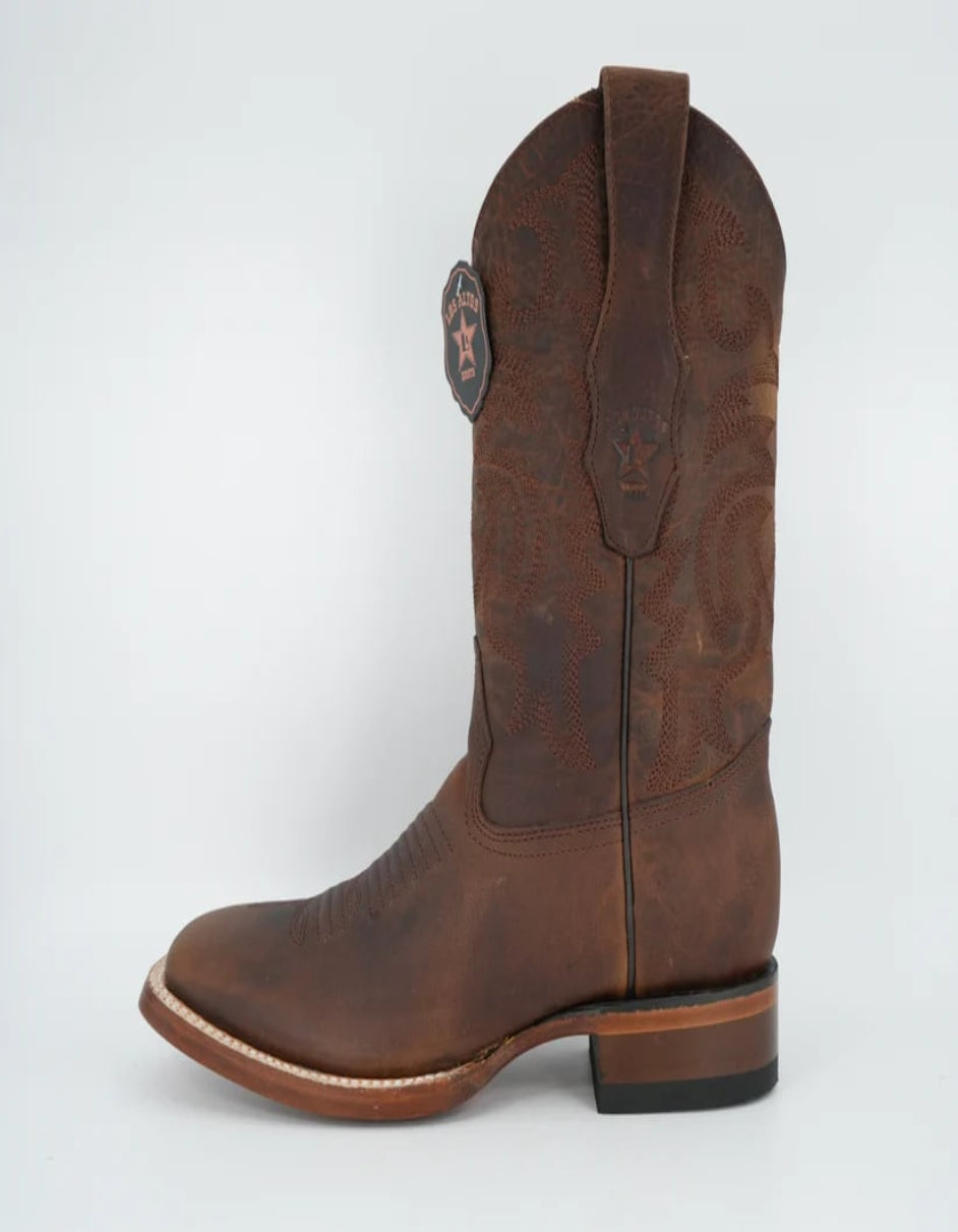 Los Altos Men's Rage Walnut Wide Square Toe Pull Up Tube Leather Boot