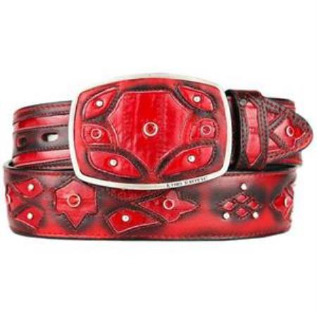 Cinturón occidental de moda para hombre de piel de anguila roja original