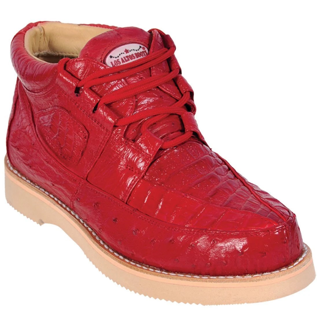 Zapatos De Avestruz Originales Para Hombre - Zapato Piel Caiman y Rojo Avestruz