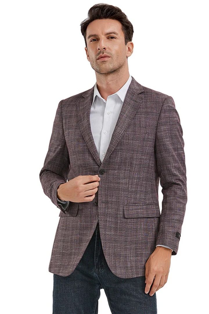 Sacos Vaqueros - Sacos Para Hombre - Blazer deportivo informal de corte ajustado para hombre en cuadros rosa oscuro rosa