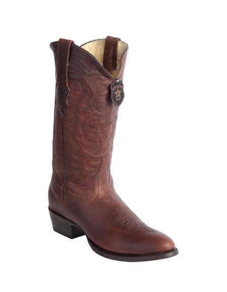 Botas de vaquero de vestir de nogal con punta redonda de cuero genuino del lejano oeste hechas a mano para hombres a precio económico en venta en línea