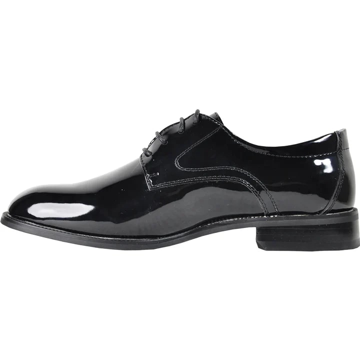 Zapatos Negros De Hombre - Zapatos Negros De Vestir - Zapato negro liso con punta redonda y charol brillante para hombre