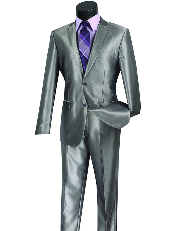 Sharkskin Boots - Mens Modern Fit Shiny Sharkskin Suit in Silver Grey