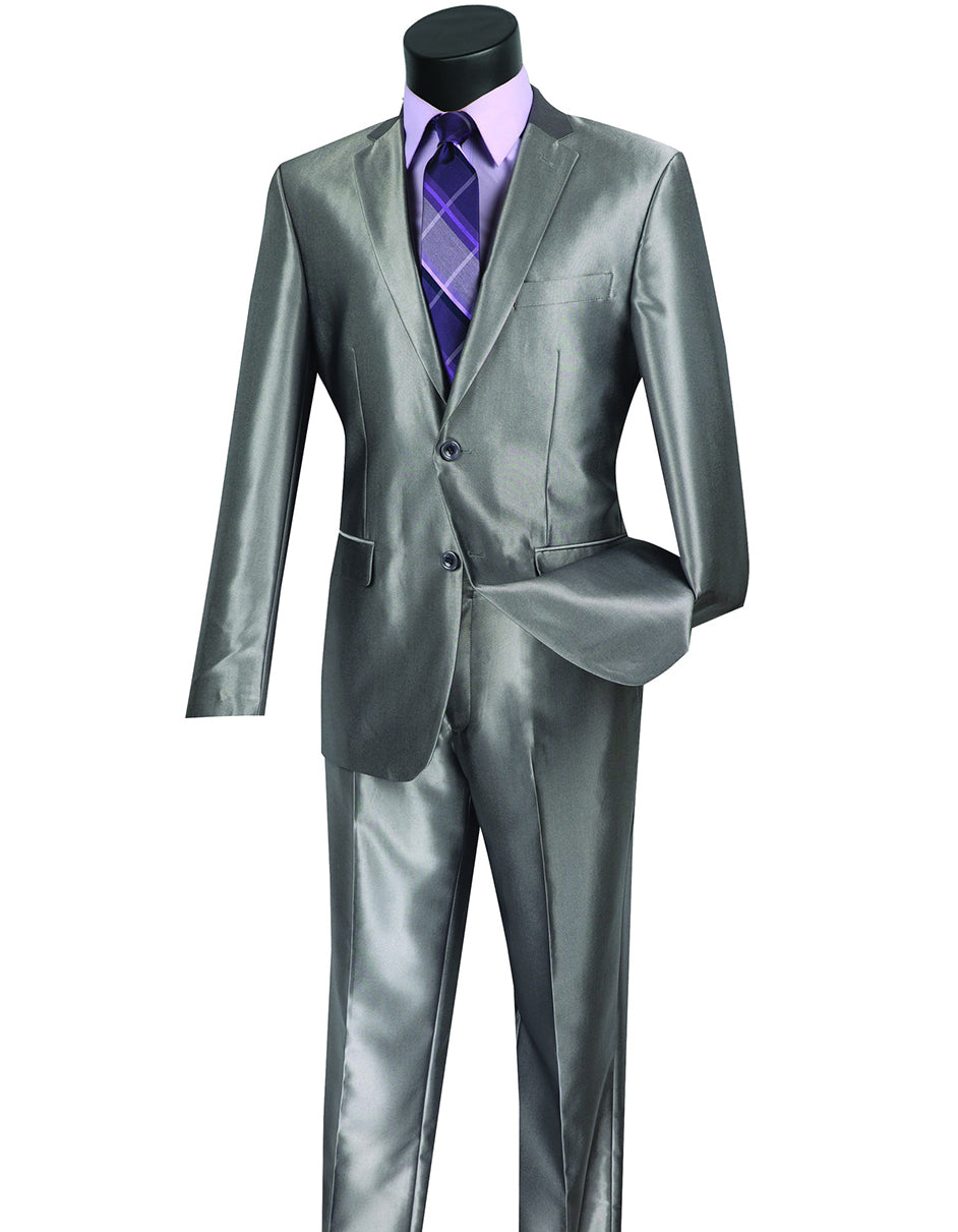 Traje de piel de tiburón brillante de corte moderno para hombre en gris plateado