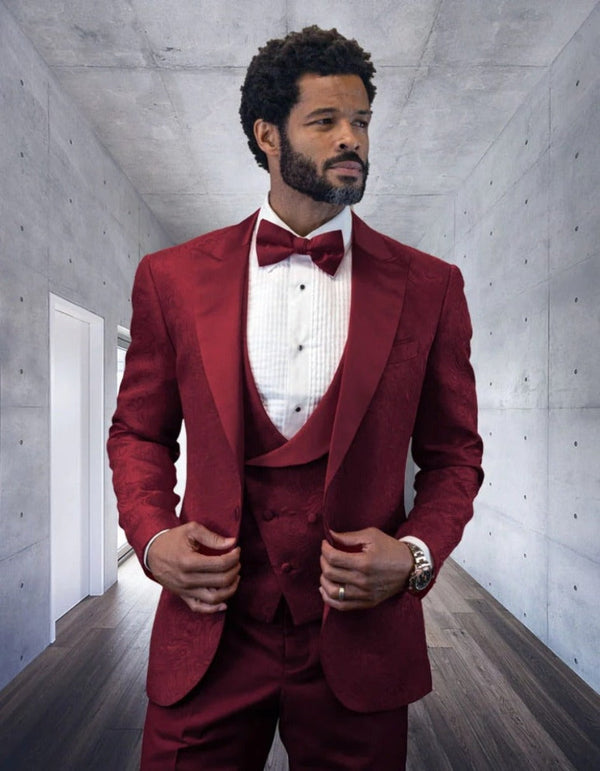 Patterned Suit - Trajes De Dombre Para Boda - Trajes De Novio - Traje Para Hombre - Burgundy Patterned Suit