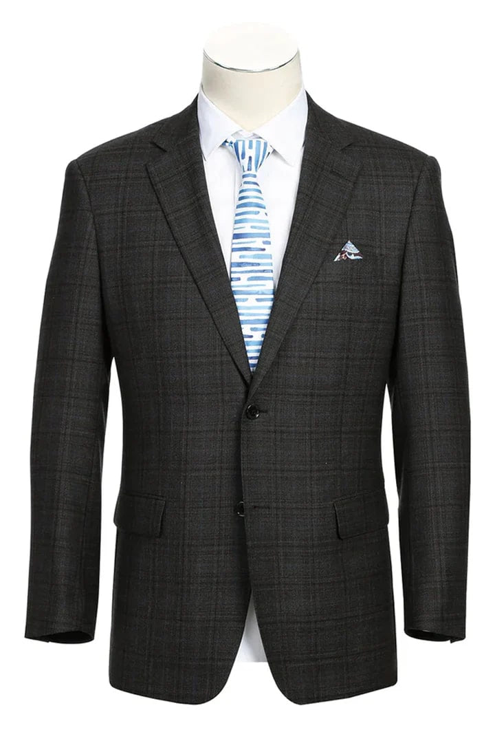 Sacos Vaqueros - Sacos Para Hombre  - Mens Two Button Classic Fit Wool Sport Coat Blazer In Dark Brown Windowpane Plaid