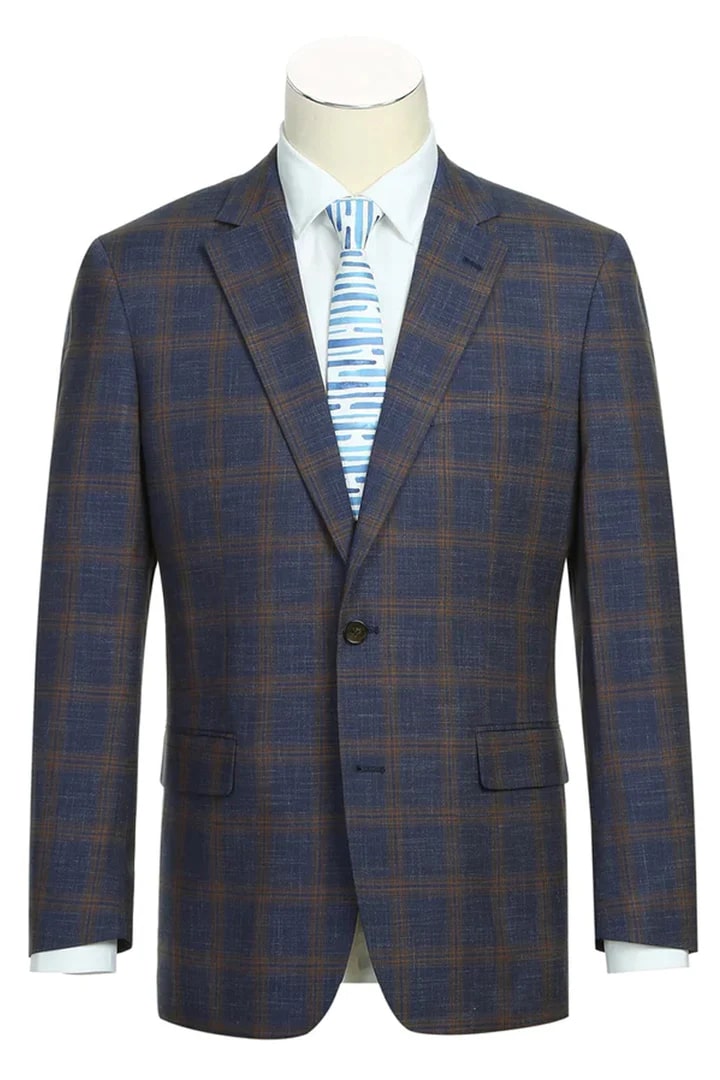 Sacos Vaqueros - Sacos Para Hombre - Blazer deportivo ajustado con dos botones en azul marino y cuadros dorados para hombre