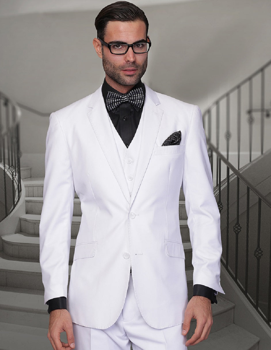 Traje de lana con dos botones y corte moderno para hombre en color blanco