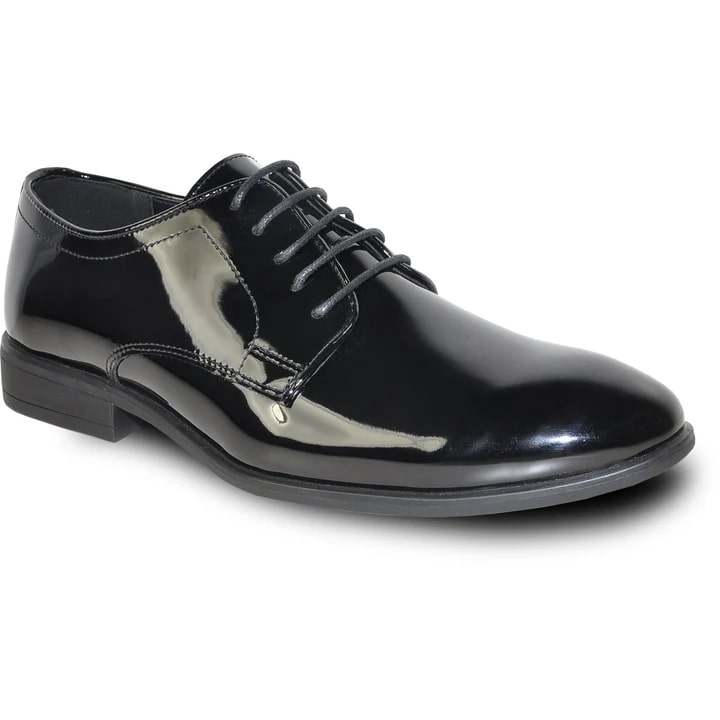 Zapatos Negros De Hombre - Zapatos Negros De Vestir - Mens Classic Plain Toe Shiny Patent Black Tuxedo