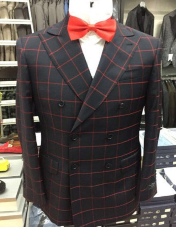 Suit Gangster - Double breasted Suit in Black and Red Plaid Window Pane Suit - Gangster Suit 1920s Suit