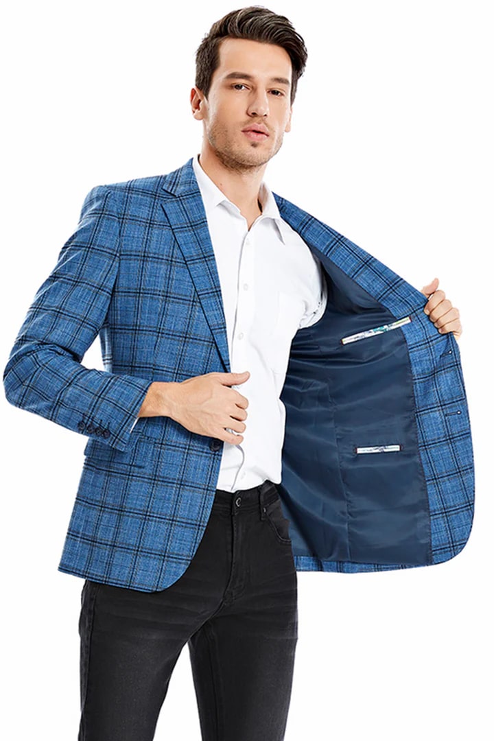 Sacos Vaqueros - Sacos Para Hombre  - Men's Two Button Slim Fit Glen Plaid Sport Coat Blazer