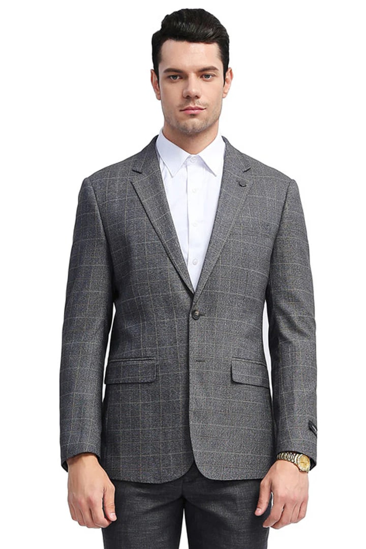 Sacos Vaqueros - Sacos Para Hombre - Men's Slim Fit Two Button Windowpane Plaid Sport Coat In Charcoal Grey