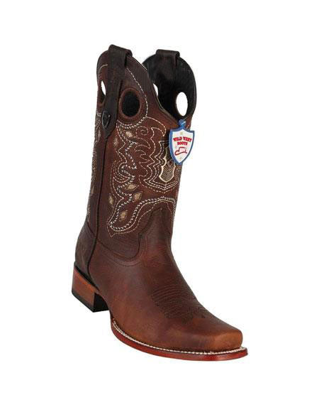 Botas de vaquero de vestir con punta cuadrada de cuero genuino del salvaje oeste marrón oscuro para hombre, hechas a mano, a precio económico, a la venta en línea