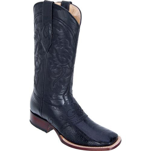 Botas de vaquero de vestir con pata de avestruz auténtica y punta cuadrada ancha para hombre Los Altos, precio económico, a la venta en línea, con empeine de silla de montar, color negro - Botas De Avestruz