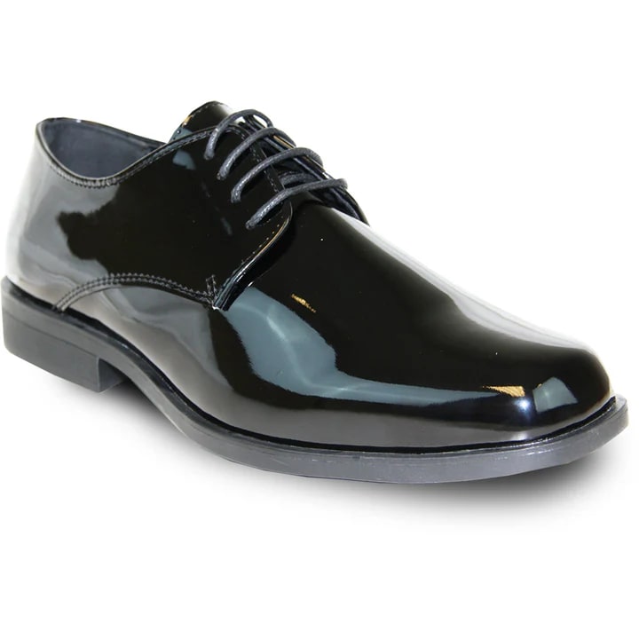 Zapatos Negros De Hombre - Zapatos Negros De Vestir - Mens Classic Plain Square Toe Shiny Patent Black Tuxedo