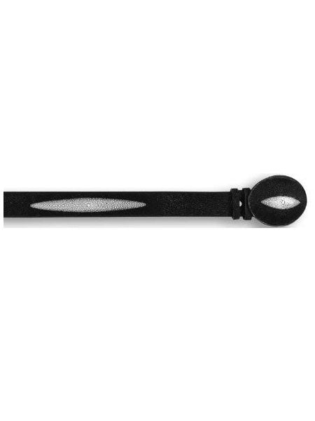 Cinturón vaquero negro con acabado de piedra única y piel de raya auténtica en toda su superficie