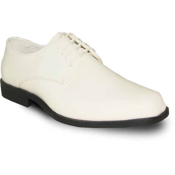Ivory Tuxedo - Bravo Mens Classic Plain Square Toe Shiny Patent Tuxedo Dress Shoe in Ivory
