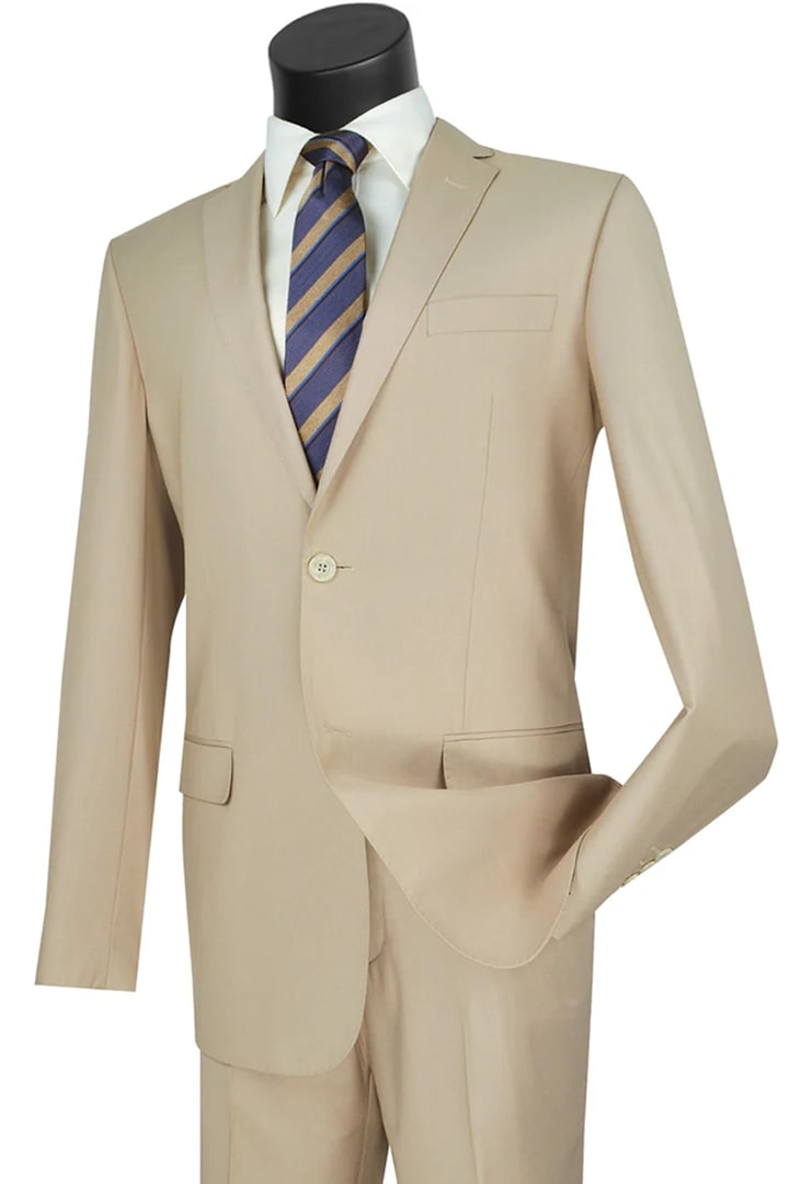 Trajes Elegantes Para Hombre - Trajes De Vestir - Mens Basic Two Button Modern Fit Tan Suit