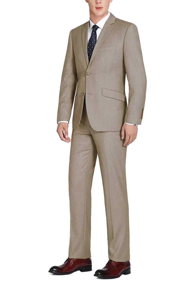 Trajes Elegantes Para Hombre - Trajes De Vestir - Mens Basic Two Button Classic Fit Taupe Suit