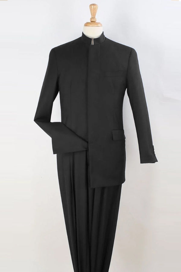 Traje mandarín - Apollo King Black Mandarin Collar Suit