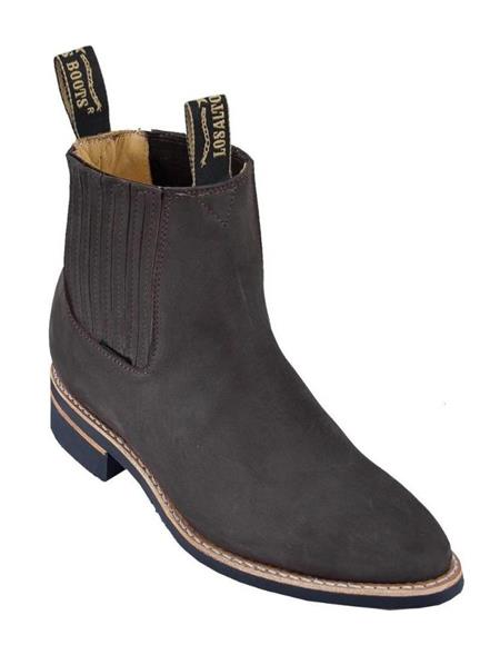 Botas de hombre de piel nobuck con tacón bajo y tacón bajo Charro Botin Tobacco Los Altos
