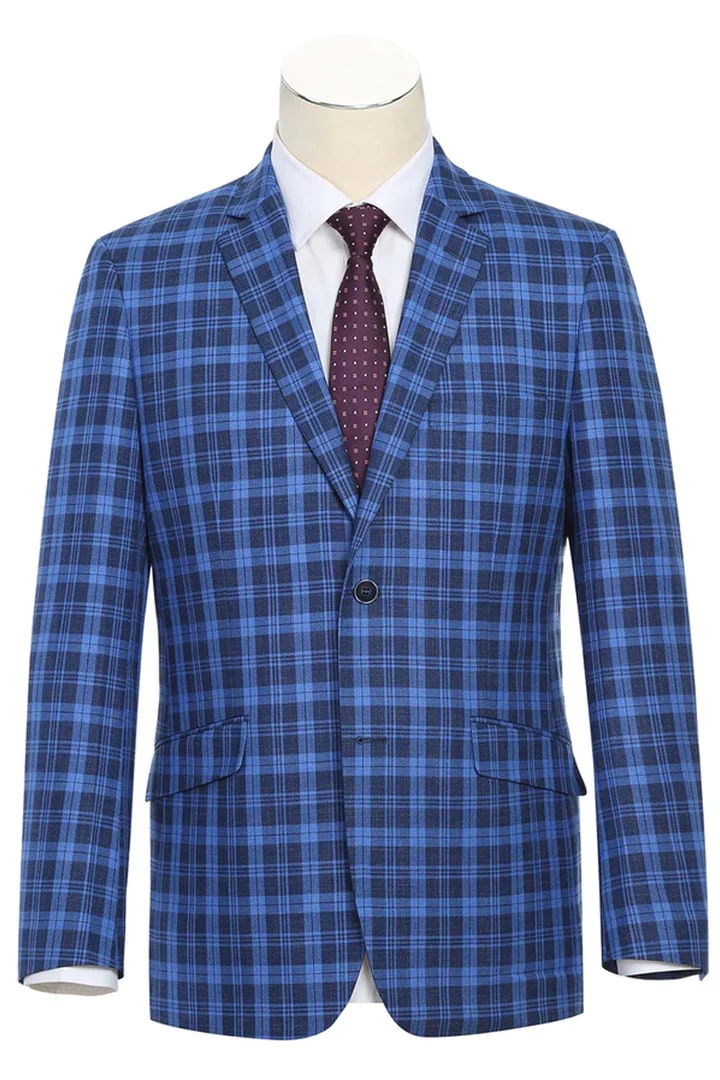 Sacos Vaqueros - Sacos Para Hombre - Blazer deportivo de corte slim con dos botones en cuadros de ventana azul real y azul marino