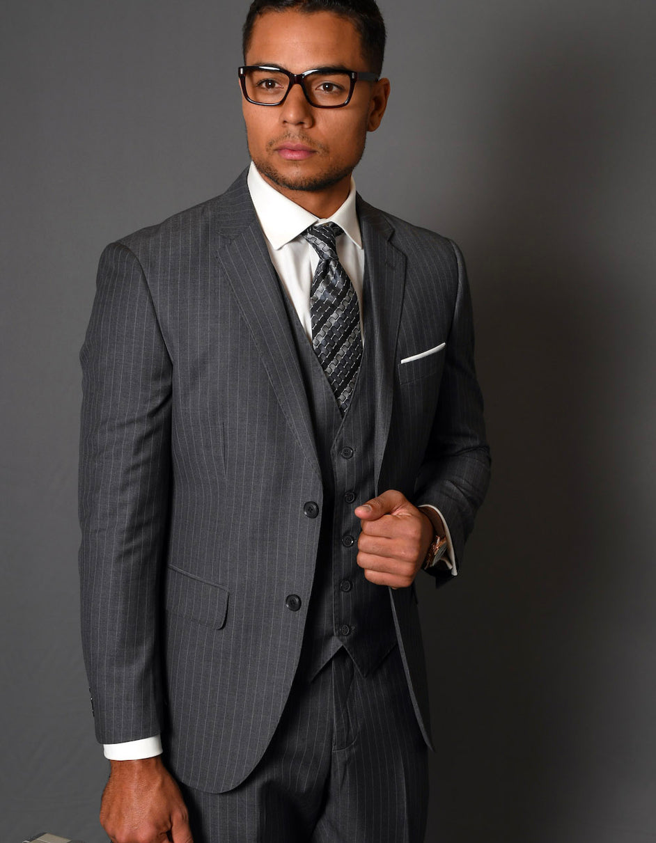 Trajes De Dombre Para Boda - Trajes De Novio - Traje Para Hombre - Charcoal Pinstripe Suit
