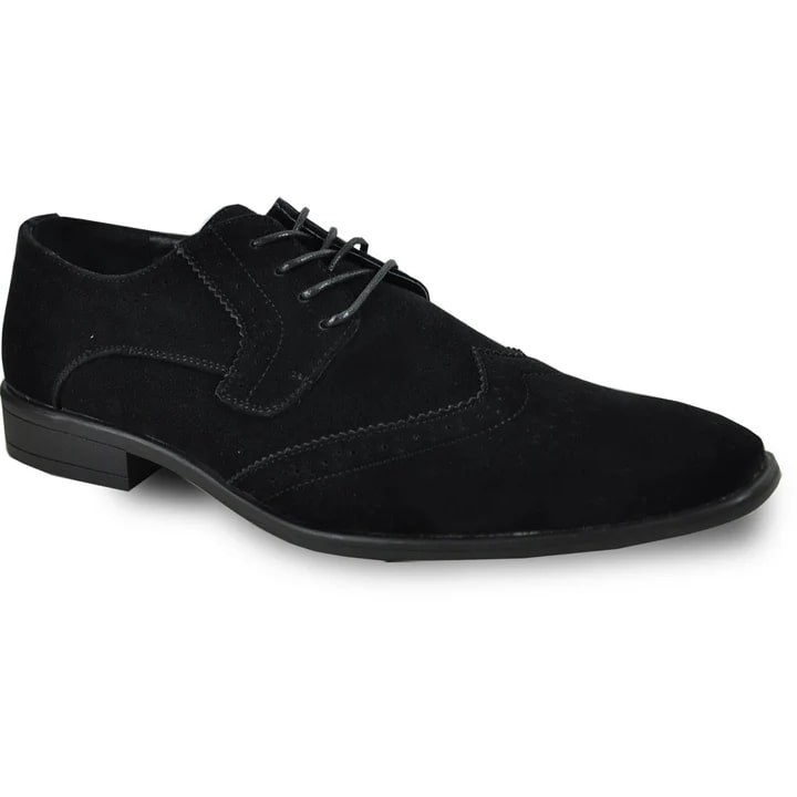 Zapatos Negros De Hombre - Zapatos Negros De Vestir - Mens Vegan Suede Wedding &amp; Prom Wingtip Lace Up Dress Black Shoe