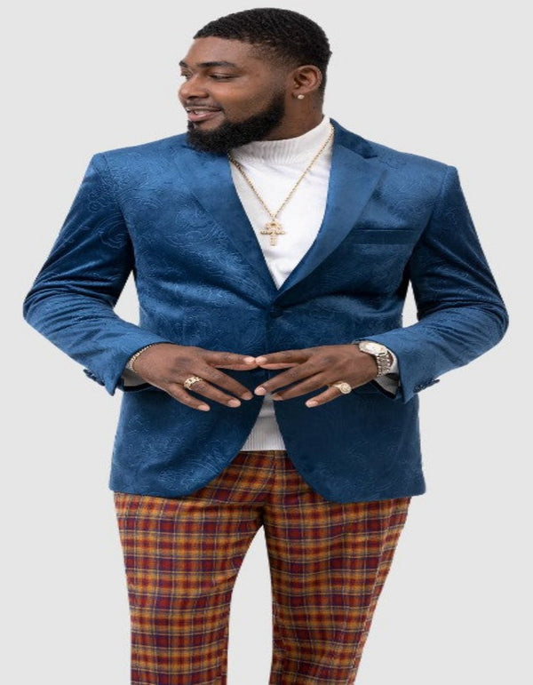 Velvet Tuxedo - Paisley Blazer - Prom Tuxedo Dinner Jacket - Velvet Sport Jacket in Color Blue