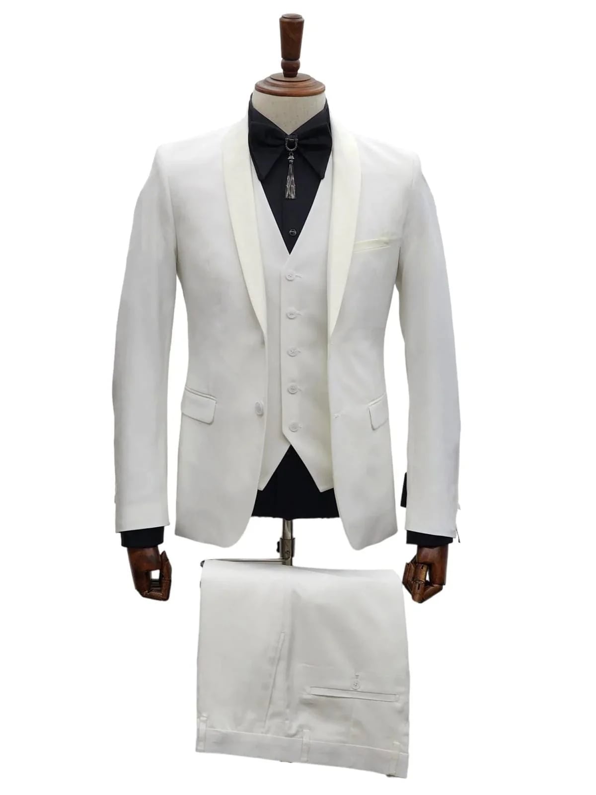 Esmoquin marfil - Traje de boda color crema - Traje de novio blanco roto con solapa de 2 botones