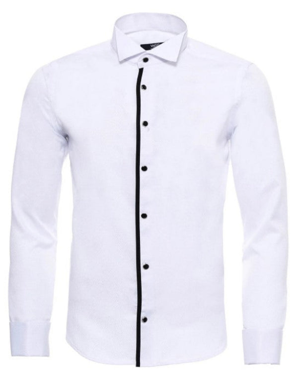 Tuxedo Shirts - Black Stripe Detailed White Men Tuxedo Shirt