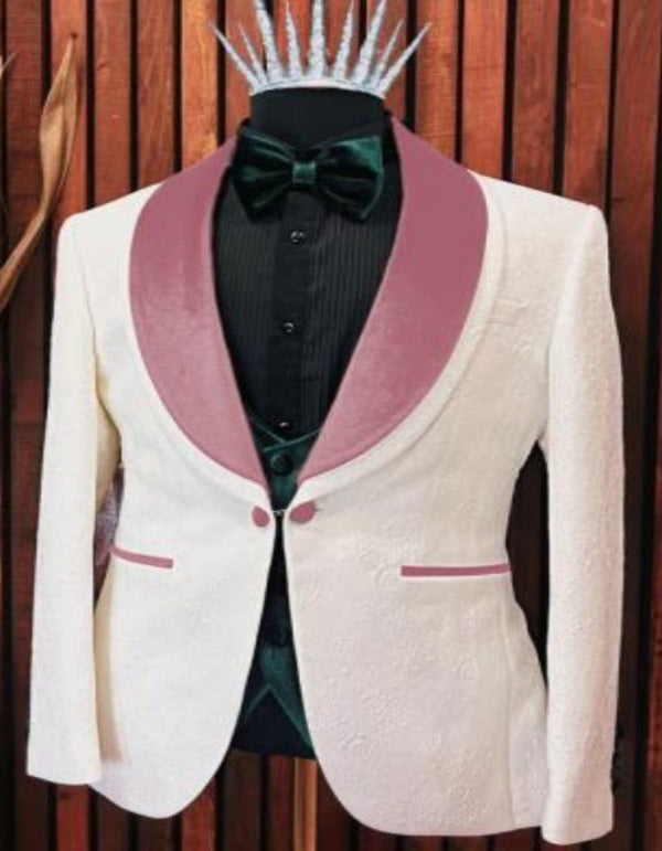 Rose Gold Tuxedo - White and Rose Gold Tuxedo Suit - Wedding Groom Vested Suit