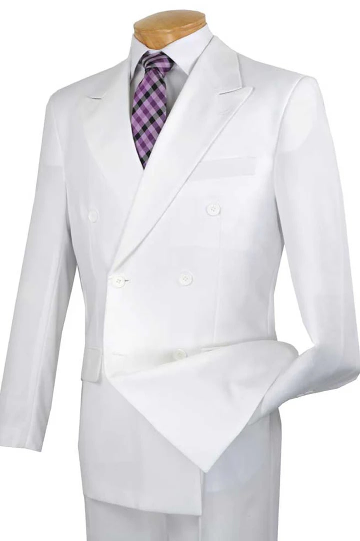 Trajes Elegantes Para Hombre - Trajes De Vestir - Mens Classic Double Breasted White Poplin Suit