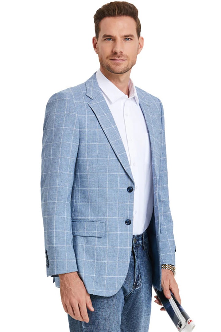Sacos Vaqueros - Sacos Para Hombre  - Men's Slim Fit Business Casual Summer Windowpane Plaid Blazer