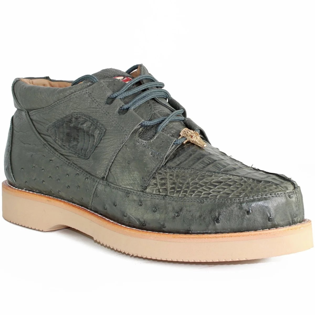 Zapatos De Avestruz Originales Para Hombre - Zapato Piel Caiman y Gris Avestruz