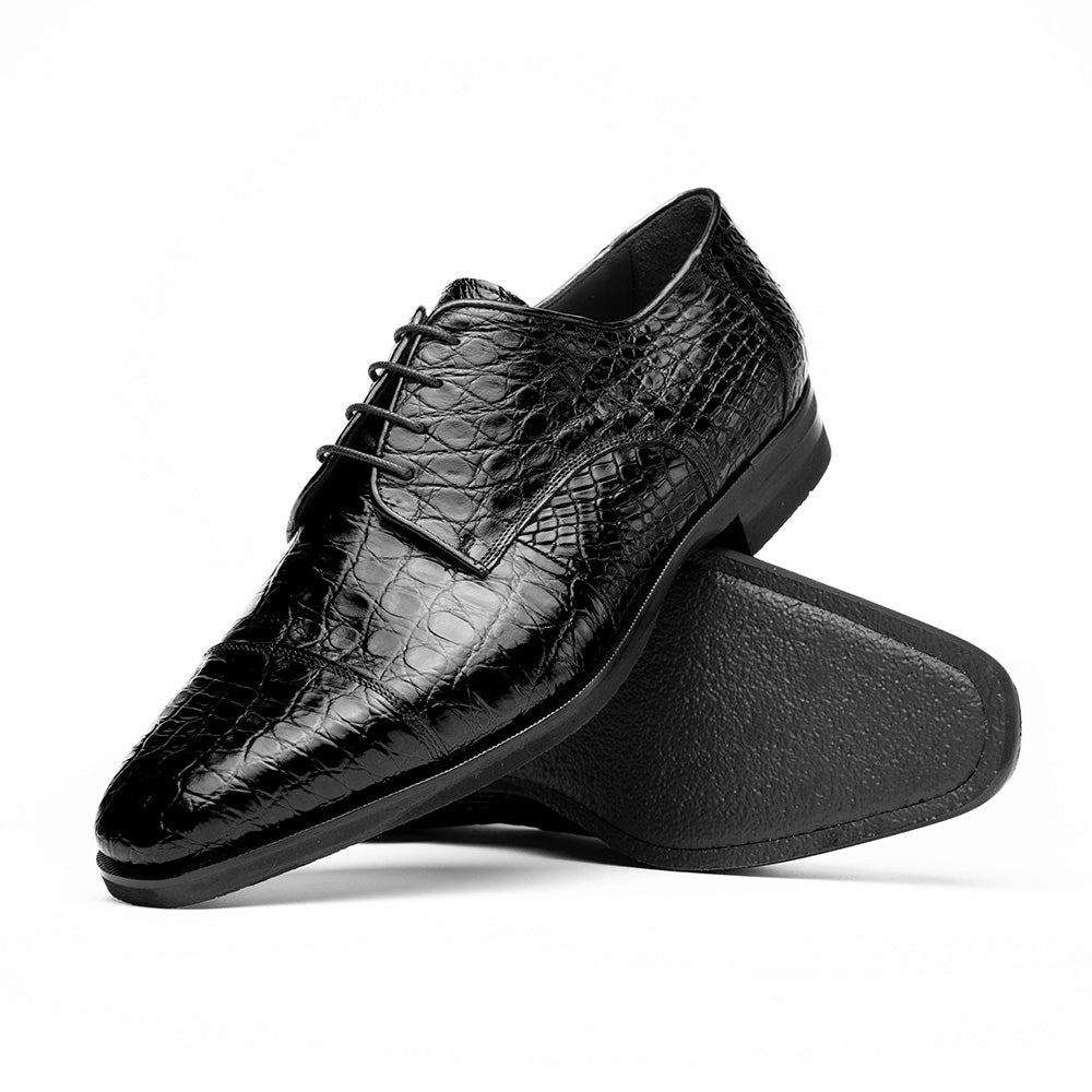 Zelli Andrea Genuine Crocodile Cap Toe Derby Shoes in Black
