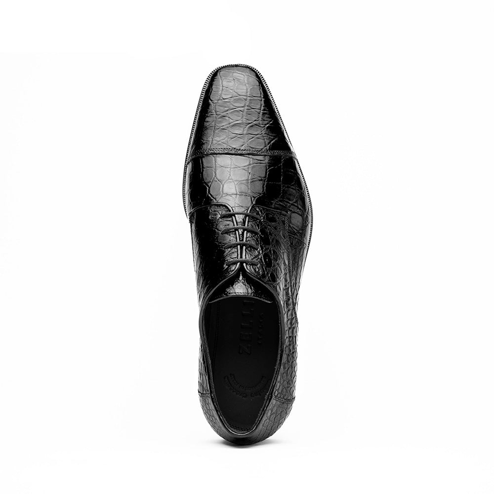 Zelli Andrea Genuine Crocodile Cap Toe Derby Shoes in Black