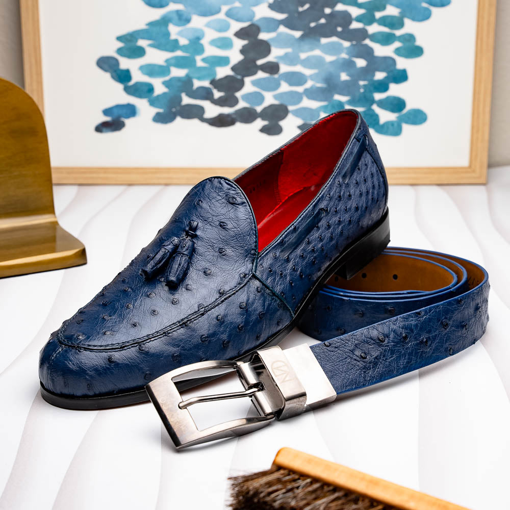 Marco Di Milano Domenico Belt Navy Leather Loafers
